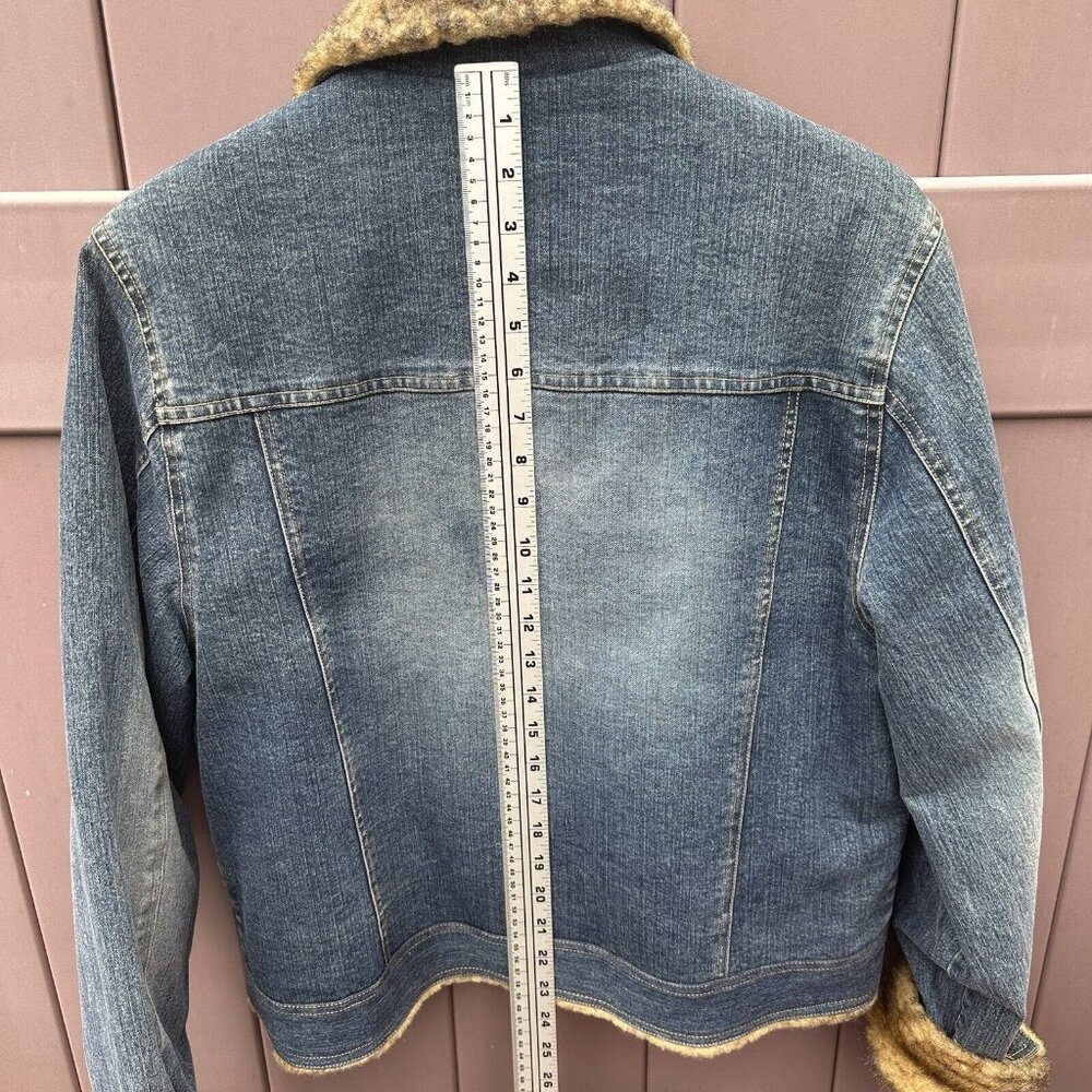 Vintage Marvin Richards Blue Denim Jean Jacket Faux Fur Lined Sz Medium 90s Y2K - Picture 11 of 14